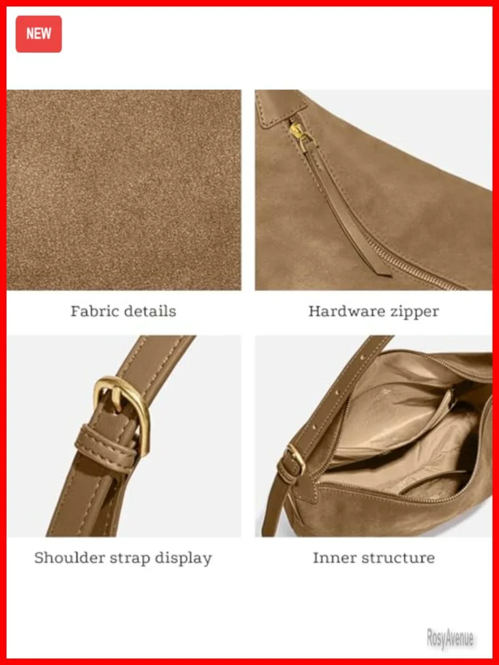 Faux Suede Hobo Bag, Vintage Shoulder Crossbody Purse, 2 Adjustable Straps,
